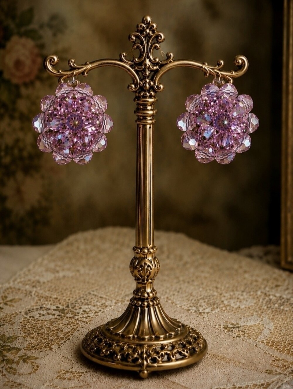 LAGUNA Light Pink Aurora Borealis Crystal Vintage Clip Silver Tone Earrings